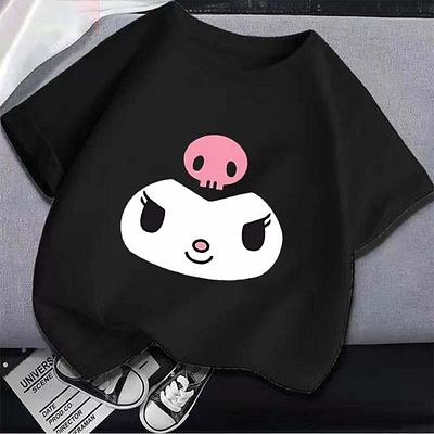 QCraft Tricou unisex oversize negru Harajuku Kuromi Face