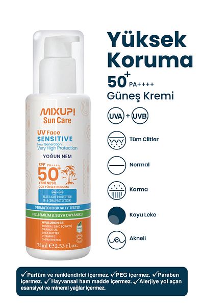 Mixup 75 ML Sunscreen - Anti-Blemish, Hyaluronic Acid, Mineral Zinc and Orange Oil SPF50+