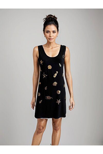 Okçu Triko Deniz Yıldızı Baskılı Siyah Elbise