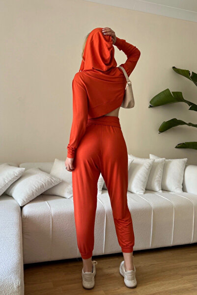 penyebizden Woman's Viscose Hooded Oversize Crop Sweatshirt-Tile