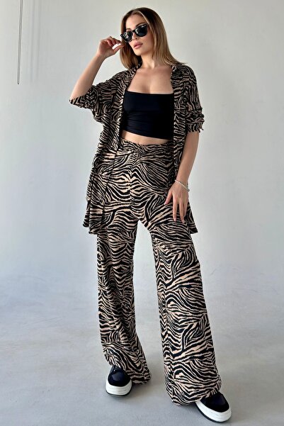 bb butik basic Set dublu pantaloni cămașă cu model zebră