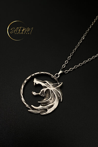 Hiza 925 Ayar Gümüş Kaplama The Witcher Tasarımlı Erkek Kadın Kolye (DOĞAL TAŞ BİLEKLİK HEDİYELİ)