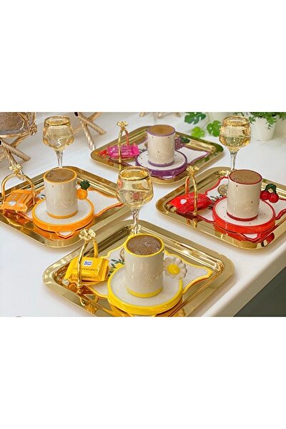 Genel Markalar Paslanmaz Çelik Kare Gold Kaplama 4 Lü Sunum Tepsisi Lüx Görünüm