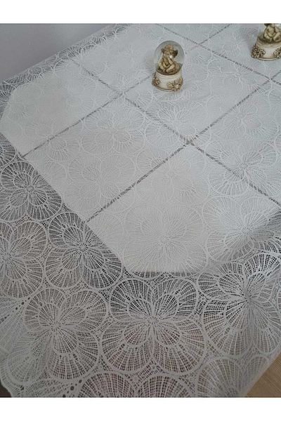 CLK Home Lace Look White PVC Transparent Coating Wipeable Table Cloth