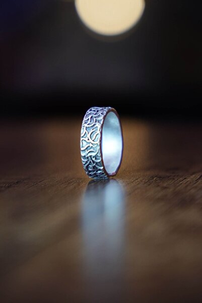 The Collection Antik Gümüş Kaplama Duman Desen Ayarlanabilir Yüzük