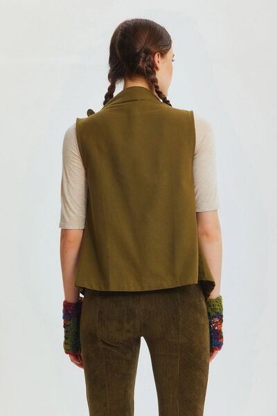 Clandestino Collar Detailed Bohemian Women's Vest Khaki