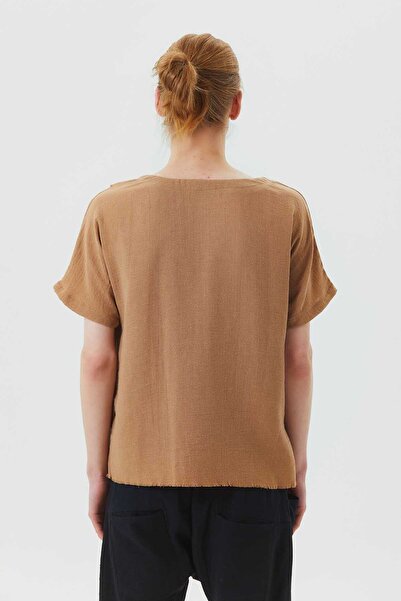 Clandestino Ανδρικό πουκάμισο με κοντό μανίκι με λαιμόκοψη καφέ