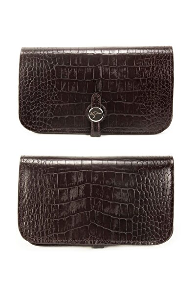 KANGAROO KINGDOM Kadın Portföy & Clutch El Çanta Hakiki Dana Deri Kroko Koyu ...