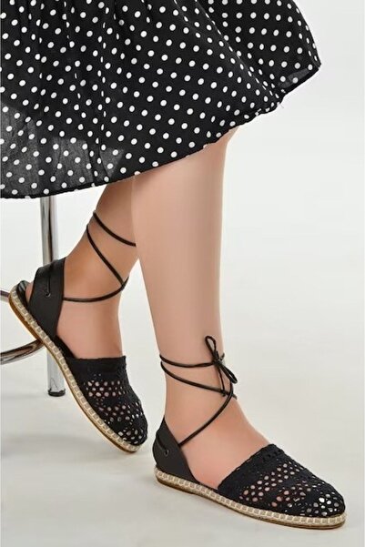 ESER Women's Espadrille Lace Very Stylish Black Summer Mother Shoes