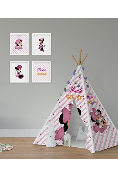 CİCİ ODAM Micky Mouse Puantiye Kızılderili Minderli Çocuk Oyun Çadırı 110x110 Cm