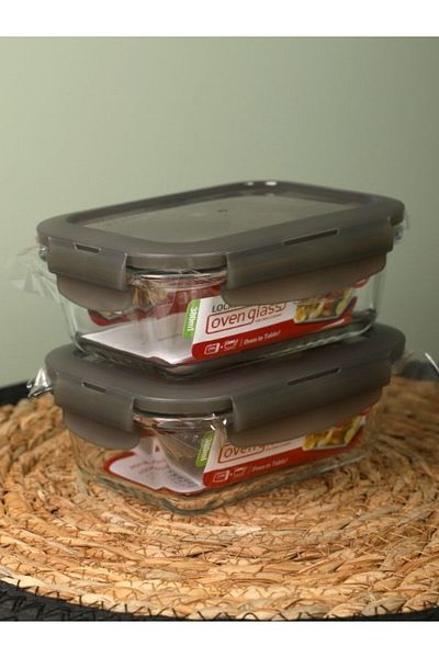 Viyalente 2 Pieces Euro Oven & Storage Container Square 380 ml Gray -| 400°c Safe as Heat