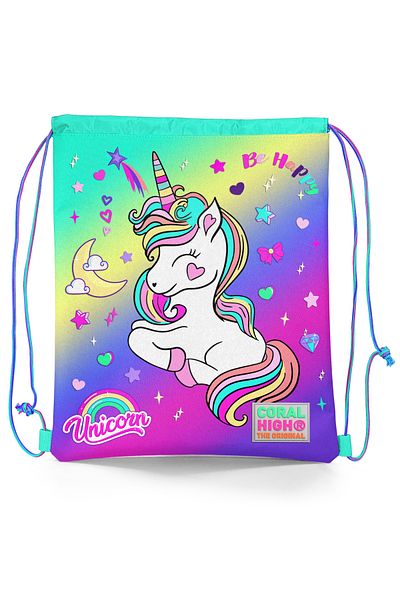 Coral High Kids Lavender Water Green Unicorn Σακίδιο πλάτης με κορδόνια σχεδίασης 22429