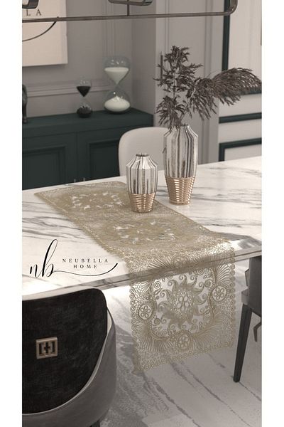CAMİNHO DA LUA Placemat Special Embroidery Design Runner Swirl Table And Presentation Set Dowry Cup Cappuccino