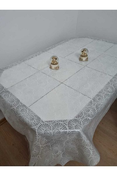 CLK Home Lace Look White PVC Transparent Coating Wipeable Table Cloth
