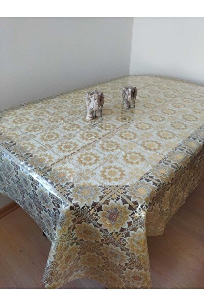 CLK Home مفرش طاولة من مادة PVC باللون الأصفر الذهبي مقاوم للبقع وسهل المسح