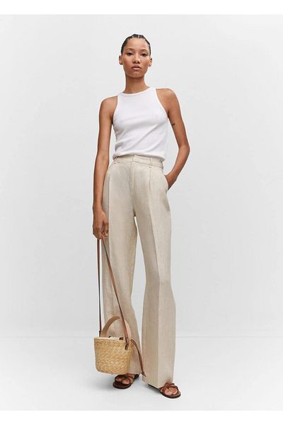 MANGO Woman Straight cut linen trousers