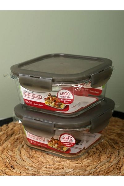 Viyalente 2 Lock & Lock Euro Oven & Storage Container Square 500 ml Gray -| 400°C Safe as Heat