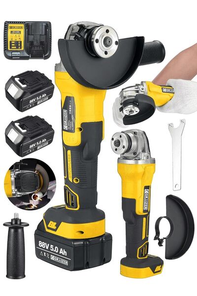 Graizer Alman 88 V 5ah Akülü Taşlama Makinesi Sprel Kömürsüz Şarz Göstergeli Elektronik Devir Ayarlı Çantali