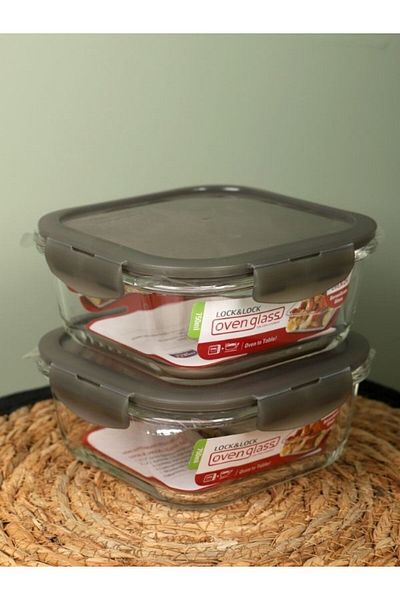 Viyalente 2 Pieces Euro Oven & Storage Container Square 750 ml Gray -| 400°C Safe as Heat