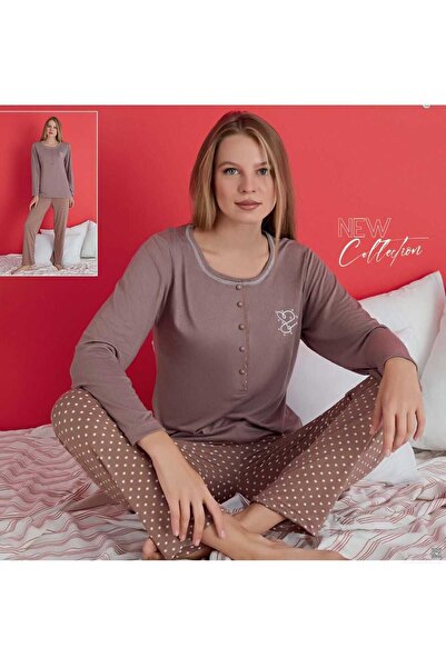 pijamakeyfi Kadın Pijama Takımı - Bisiklet Yaka - Düğmeli Yaka - Düz Paça - Uzun Kollu - Mevsimlik Viskon Kumaş