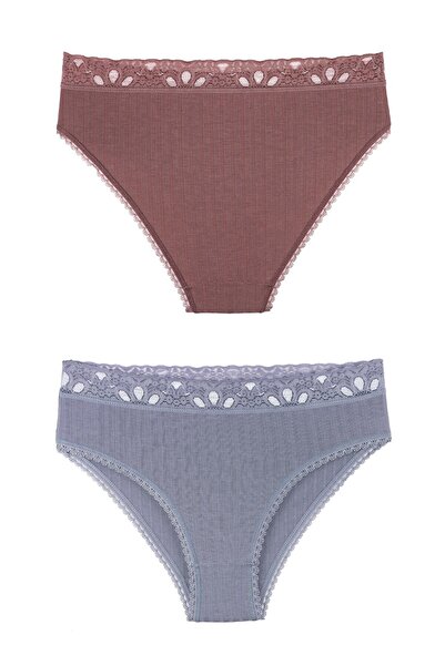 Sensu Women's Ribbed Lace Detailed Slip Panties 5 Pack Set