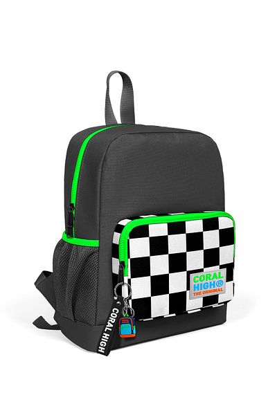 Coral High Rucsac școlar cu două compartimente cu model de șah gri închis pentru copii 23615