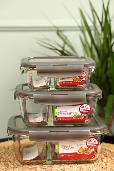 Viyalente Lock & Lock Ultra Durable Glass Storage Set - 320ml, 700ml, 1.05lt| 400°c Safe as Heat