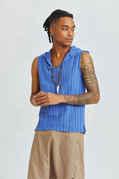 Clandestino Чоловіча сорочка з капюшоном без рукавів, етнічна, синя