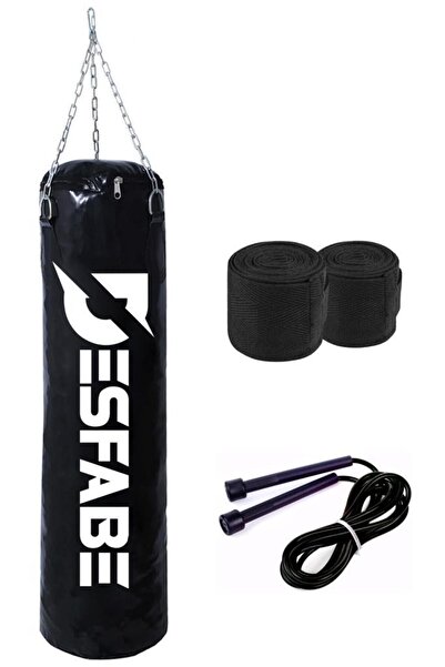 desfabe Boxing Star 70x25 Cm Zincirli Boks Kum Torbası Siyah El Sargı Bandajı...