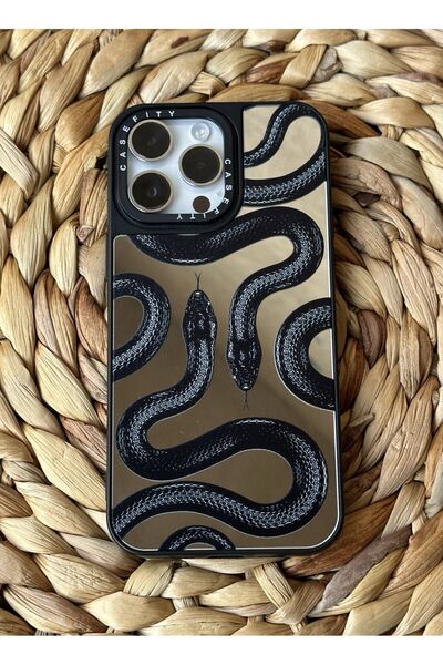 HYPERSOFT Iphone 15 Pro Max (6.7 inç) Uyumlu Casefity Aynalı Kılıf Yılan Dese...