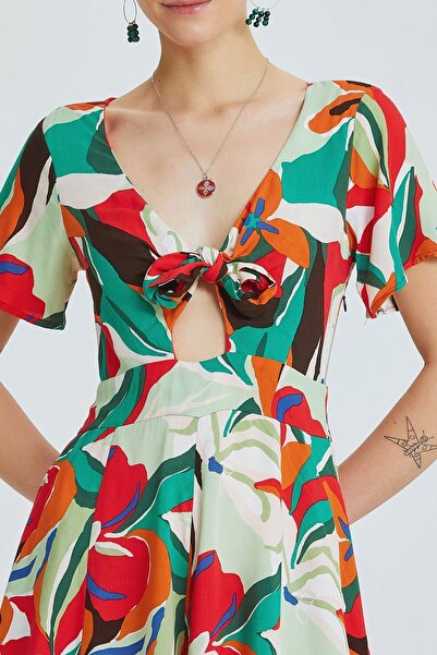 Clandestino Front Knot Detail Short Jumpsuit Red