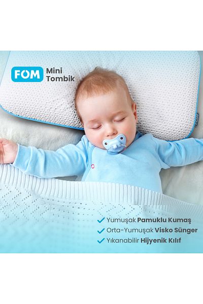FOM Σετ 2 Mini Chubby Visco Sleeping Travel Pillow, Βαμβακερό μωρό μαξιλάρι, 50 X 30 X 10, γαλάζιο