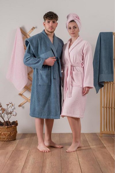 Cotton Box Σετ οικογενειακό μπουρνούζι Jacquard Camilla Pink Indigo