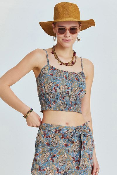 Clandestino Μπλε Bohemian Crop Μπλούζα - Κρεμαστό