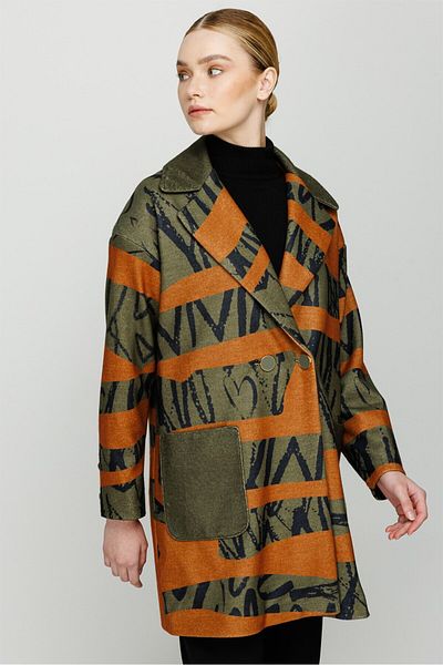 Esswaap Παλτό Oversize από τσόχα με στάμπα Χακί