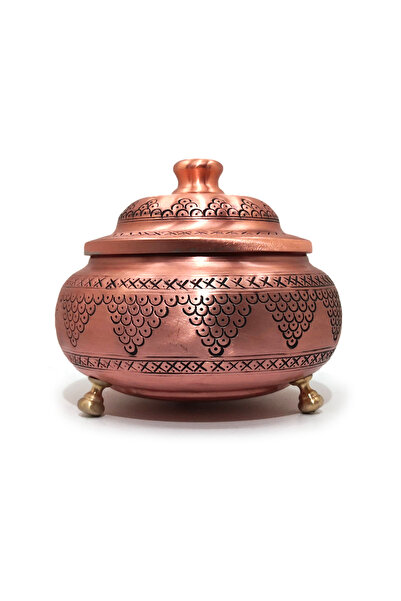 Binbir Trend Gaziantep Grape Embroidered (Handmade) Matte Copper Sugar Bowl Copper Color