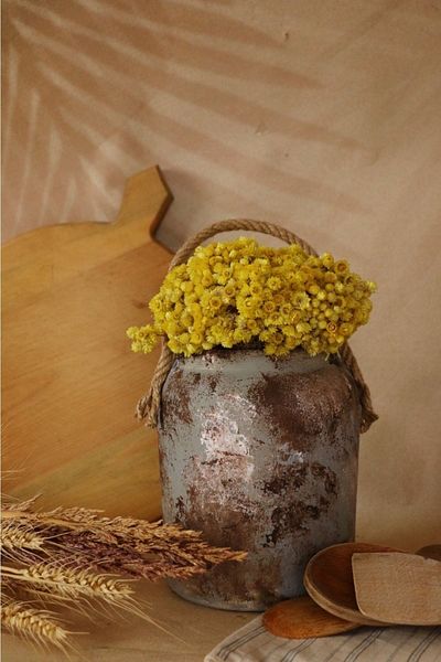 Hoyatap Fully Handmade Vintage Look Vase with Rope Detail - Decorative Vase