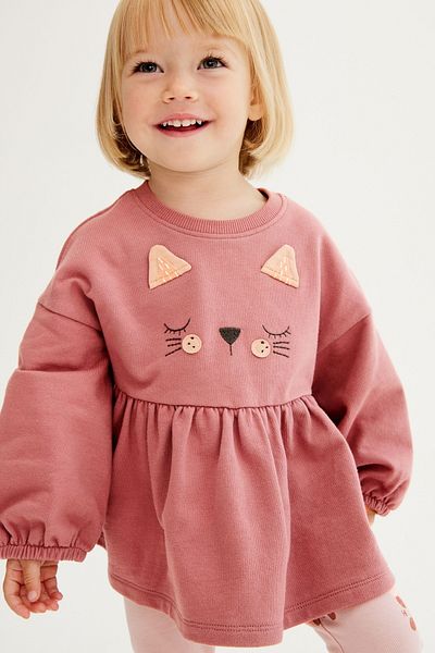Next Baby 100% Cotton Pink Cat Patterned Top and Bottom Set