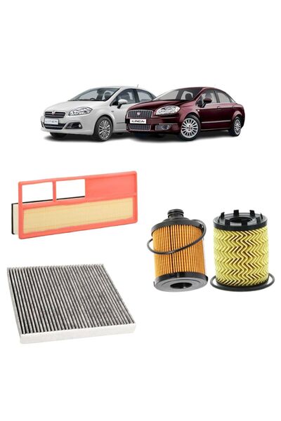 Genel Markalar Fiat Linea 3lü Karbon Filtre Bakım Seti Euro 4 1.3 Jtd Multije...