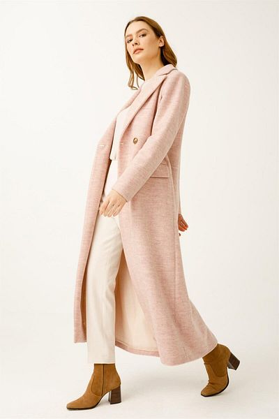 Esswaap Herringbone Wool Fabric Coat Powder