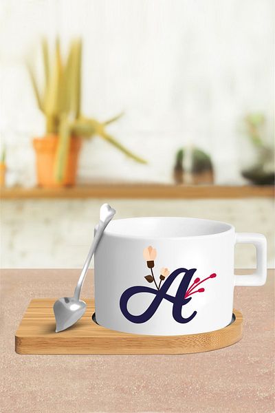 Bytwo Letter A Cup Set - Cup - Spoon and Saucer - tkm118