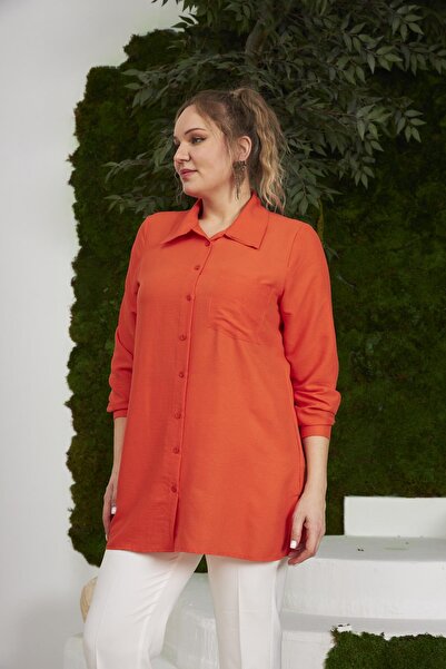 RMG Orange Plus Size Shirt - Side Slit Detail