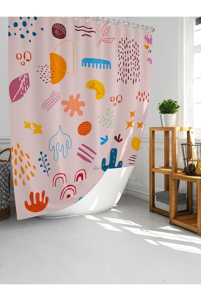 Tropikhome Banyo Duş Perdesi Sevimli Desen Pembe Dijital Baskılı Banyo Perdes...