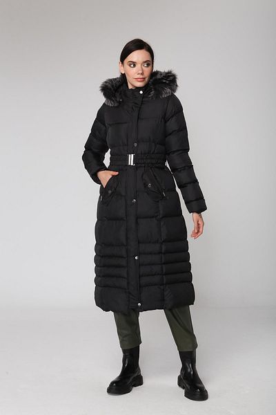 Olcay Pelziger Puffermantel mit abnehmbarer Kapuze, Schwarz 6138