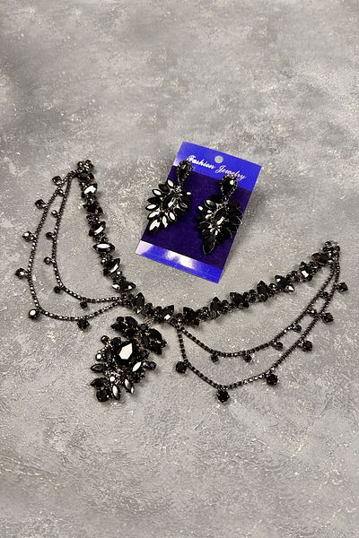 Hayalperest boncuk Black Ahu Model Drop Earrings Set for Bride and Henna Wedding