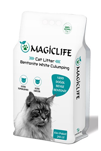 MAGIC LIFE 20 Lt Ince Tane Kokusuz Naturel Beyaz Bentonit Kedi Kumu