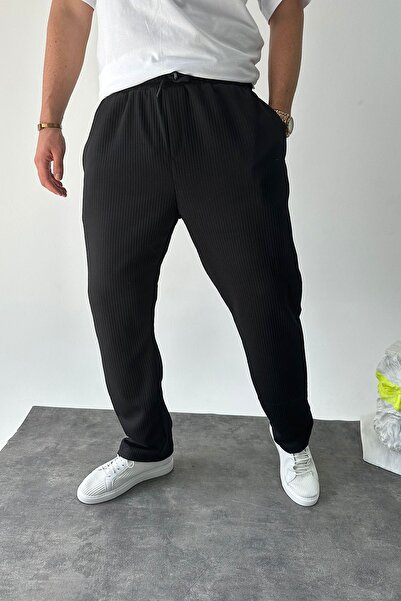 NO61 MAN Удобни панталони с релефна текстура в черно