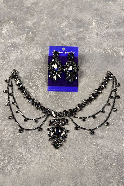 Hayalperest boncuk Navy Blue Ahu Model Fringed Bridal and Henna Wedding Shuttle Drop Earring Set