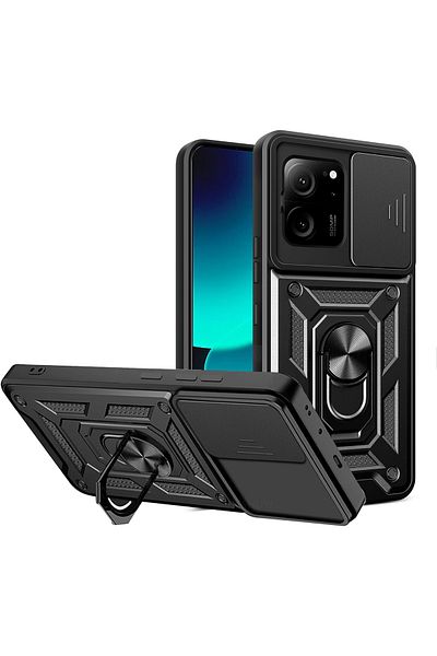 Fibaks حافظة لهاتف Xiaomi Mi 13T - 13T Pro مع حماية للكاميرا وغطاء حماية للدبابات العسكرية مع حلقة منزلقة
