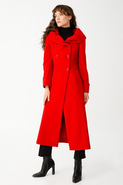 Esswaap Double Breasted Chandelier Boy Coat with Knuckle Collar and Closure on the Front Red
